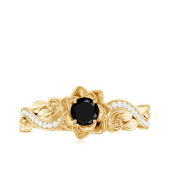 Flower Inspired Created Black Diamond and Diamond Engagement Ring