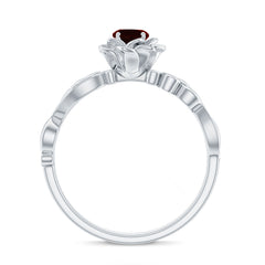 Certified Natural Garnet Rose Flower Engagement Ring with Diamond