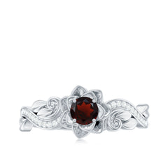 Certified Natural Garnet Rose Flower Engagement Ring with Diamond