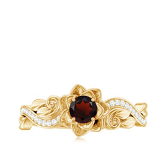 Certified Natural Garnet Rose Flower Engagement Ring with Diamond