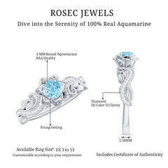 Natural Aquamarine Flower Inspired Engagement Ring With Diamond