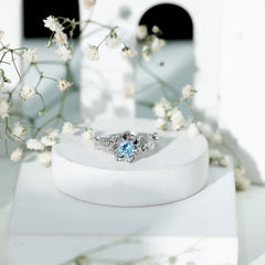 Natural Aquamarine Flower Inspired Engagement Ring With Diamond