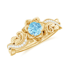 Natural Aquamarine Flower Inspired Engagement Ring With Diamond