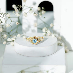 Natural Aquamarine Flower Inspired Engagement Ring With Diamond