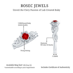 Nature Inspired Engagement Ring with Lab Ruby and Diamonds