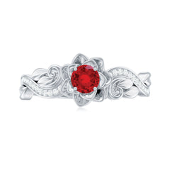 Nature Inspired Engagement Ring with Lab Ruby and Diamonds