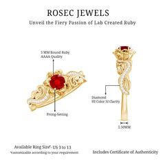 Nature Inspired Engagement Ring with Lab Ruby and Diamonds