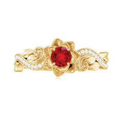 Nature Inspired Engagement Ring with Lab Ruby and Diamonds