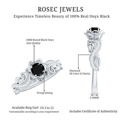Nature Inspired Black Onyx and Diamond Floral Engagement Ring
