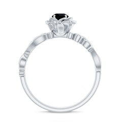 Nature Inspired Black Onyx and Diamond Floral Engagement Ring