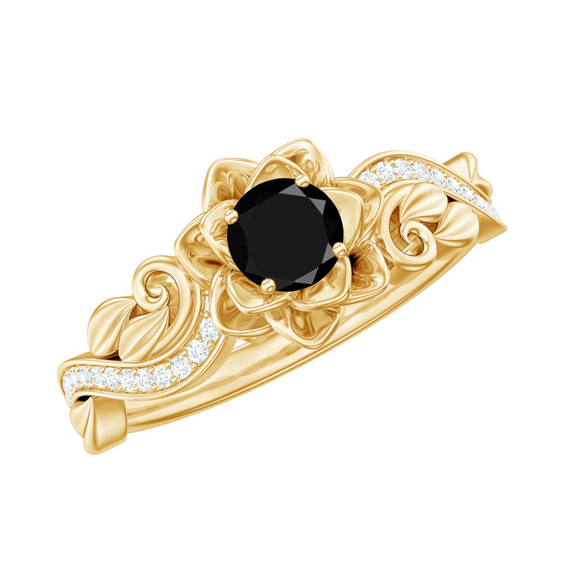 Nature Inspired Black Onyx and Diamond Floral Engagement Ring