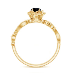 Nature Inspired Black Onyx and Diamond Floral Engagement Ring