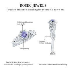 Nature Inspired Tanzanite Engagement Ring with Diamond