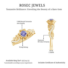 Nature Inspired Tanzanite Engagement Ring with Diamond