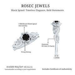 Real Black Spinel Blooming Flower Engagement Ring with Diamond