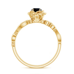 Real Black Spinel Blooming Flower Engagement Ring with Diamond