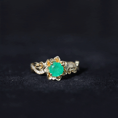 Certified 5 MM Emerald and Diamond Flower Engagement Ring