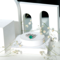 Certified 5 MM Emerald and Diamond Flower Engagement Ring