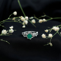 Certified 5 MM Emerald and Diamond Flower Engagement Ring