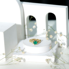 Certified 5 MM Emerald and Diamond Flower Engagement Ring