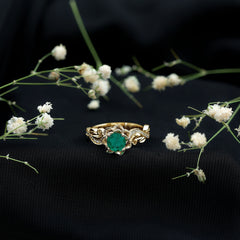 Certified 5 MM Emerald and Diamond Flower Engagement Ring