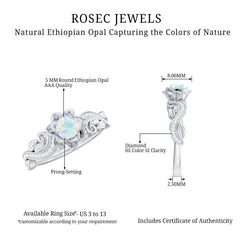 Genuine Ethiopian Opal Flower Engagement Ring With Real Diamond