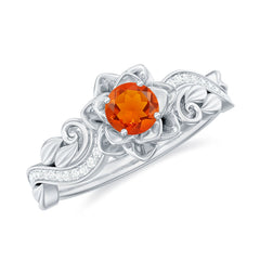 Nature Inspired Fire Opal and Diamond Engagement Ring with Certificate