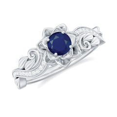 Flower Inspired Blue Sapphire and Diamond Engagement Ring