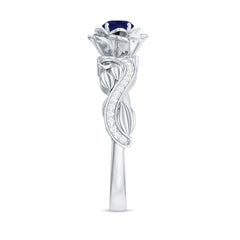 Flower Inspired Blue Sapphire and Diamond Engagement Ring
