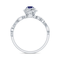 Flower Inspired Blue Sapphire and Diamond Engagement Ring