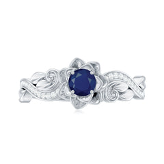 Flower Inspired Blue Sapphire and Diamond Engagement Ring
