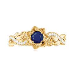 Flower Inspired Blue Sapphire and Diamond Engagement Ring