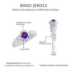1/2 CT Floral Inspired Amethyst and Diamond Engagement Ring