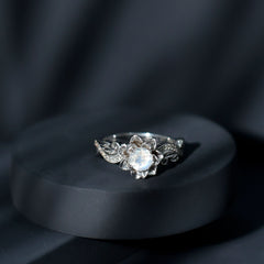 Natural Moonstone Rose Flower Engagement Ring With Diamond