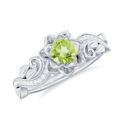 Genuine Peridot and Diamond Flower Inspired Engagement Ring