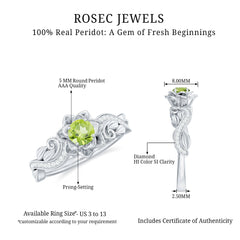 Genuine Peridot and Diamond Flower Inspired Engagement Ring