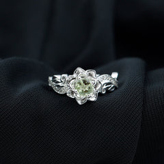 Genuine Peridot and Diamond Flower Inspired Engagement Ring