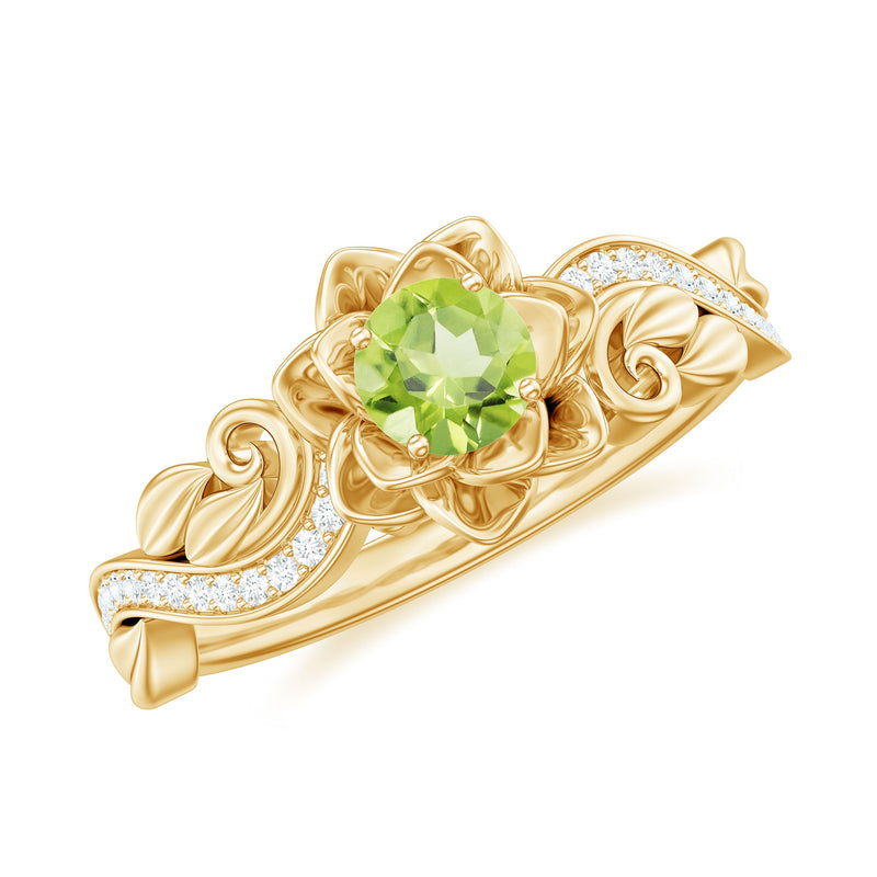 Genuine Peridot and Diamond Flower Inspired Engagement Ring
