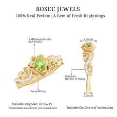 Genuine Peridot and Diamond Flower Inspired Engagement Ring