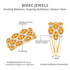 Certified Citrine Wide Wedding Band in Gold Plated Silver