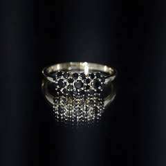 Certified Black Onyx Flower Engagement Ring