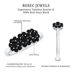 Certified Black Onyx Flower Engagement Ring
