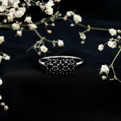 Certified Black Onyx Flower Engagement Ring