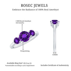 3/4 CT Round Cut Amethyst Three Stone Ring