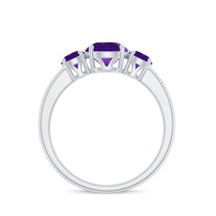 3/4 CT Round Cut Amethyst Three Stone Ring