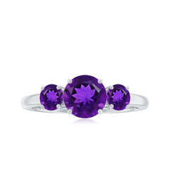 3/4 CT Round Cut Amethyst Three Stone Ring