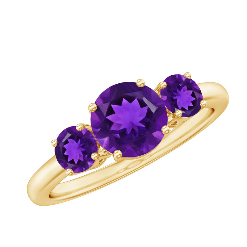 3/4 CT Round Cut Amethyst Three Stone Ring