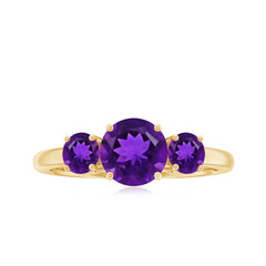 3/4 CT Round Cut Amethyst Three Stone Ring