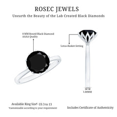 Lab-Created Black Diamond Solitaire Ring in Lotus Basket Setting