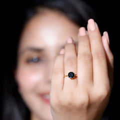 Lab-Created Black Diamond Solitaire Ring in Lotus Basket Setting